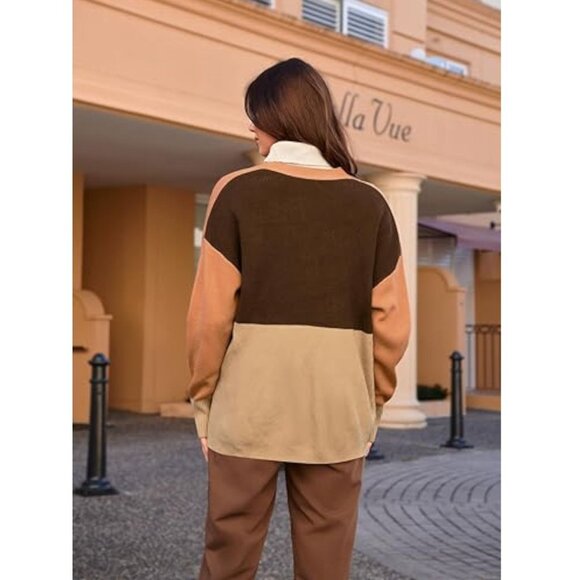 GRACE KARIN Women's Color Block Cardigan Sweater In Orange - Size 2XL - Picture 4 of 9